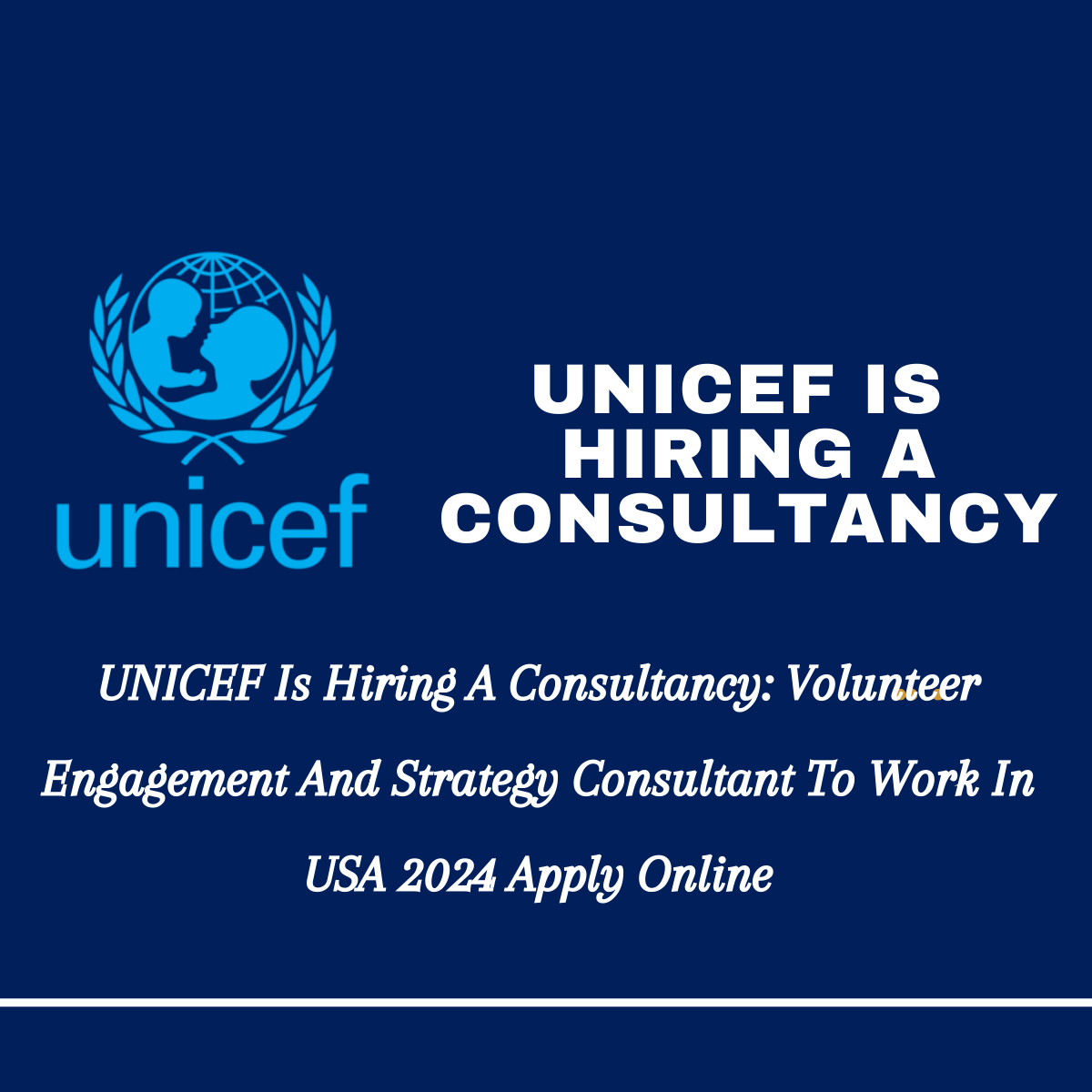 UNICEF Is Hiring A Consultancy: Volunteer Engagement And Strategy Consultant To Work In USA 2024 Apply Online