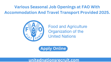 Various Seasonal Job Openings at FAO With Accommodation And Travel Transport Provided 2025.