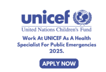 Work At UNICEF As A Health Specialist For Public Emergencies 2025.