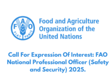 Call For Expression Of Interest: FAO National Professional Officer (Safety and Security) 2025.