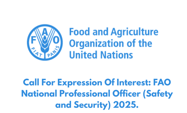 Call For Expression Of Interest: FAO National Professional Officer (Safety and Security) 2025.